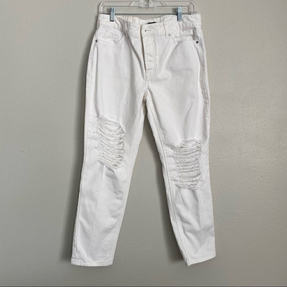 AFRM distressed white cropped jeans